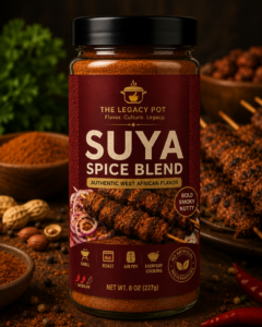 The Legacy Pot Suya Blend seasoning crafted with bold West African-inspired flavors.